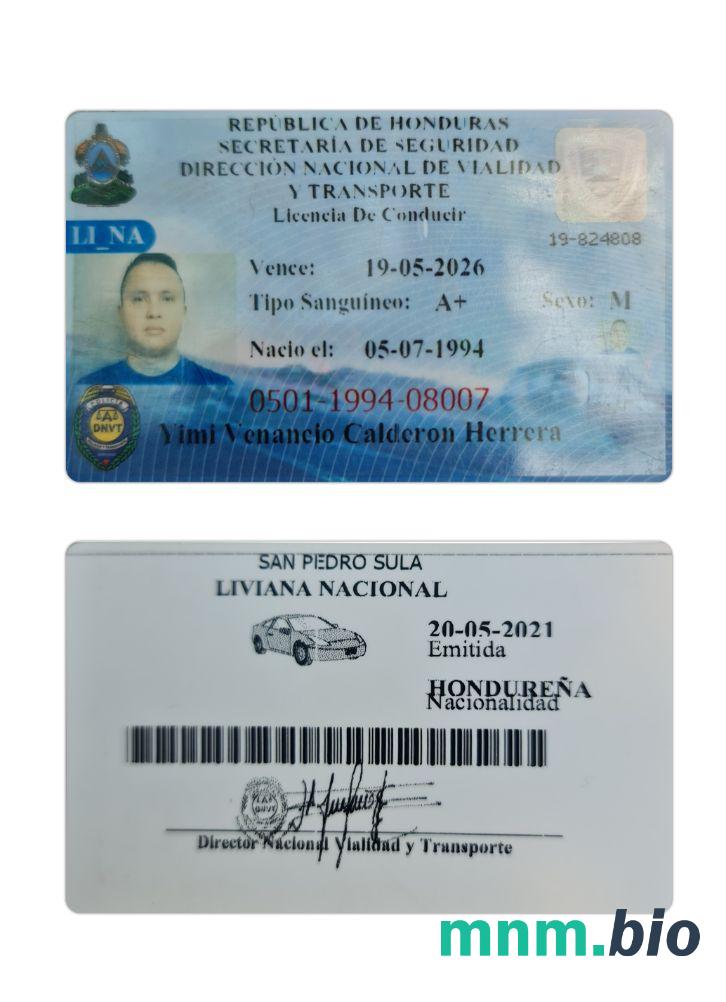 Szablon prawa jazdy Honduras w formacie PSD, ze wszystkimi czcionkami